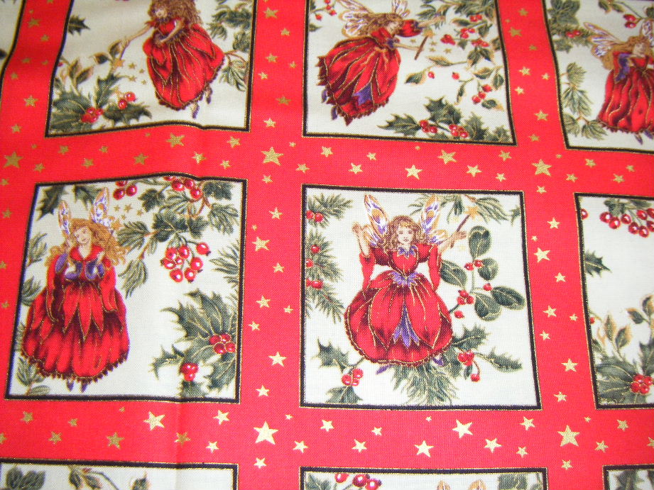 Fairies on a Cream Background Patch Red & Gold Stars Border - Click Image to Close